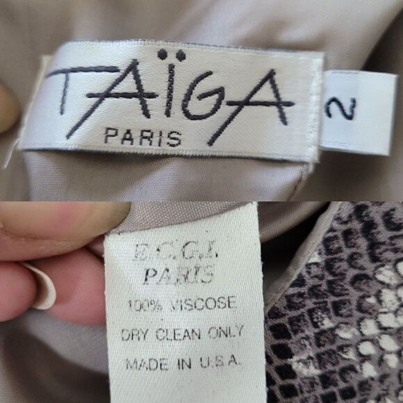 Vtg 90's Taiga Dress Sleeveless Sccop Neck Pencil Midi Snake Print Gray Sz 2 - Picture 3 of 12